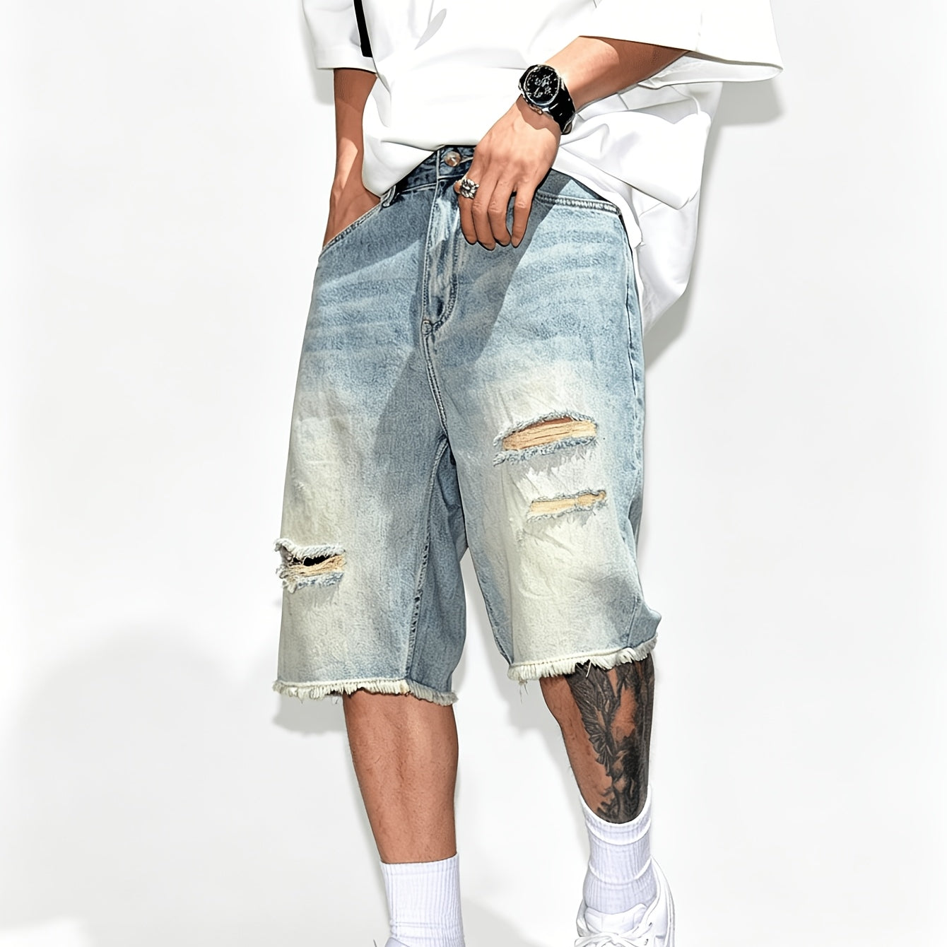 Men's Fashion Retro Ripped Loose Denim Shorts