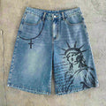 Men's Printed Pattern Loose Fit Denim Shorts Jorts