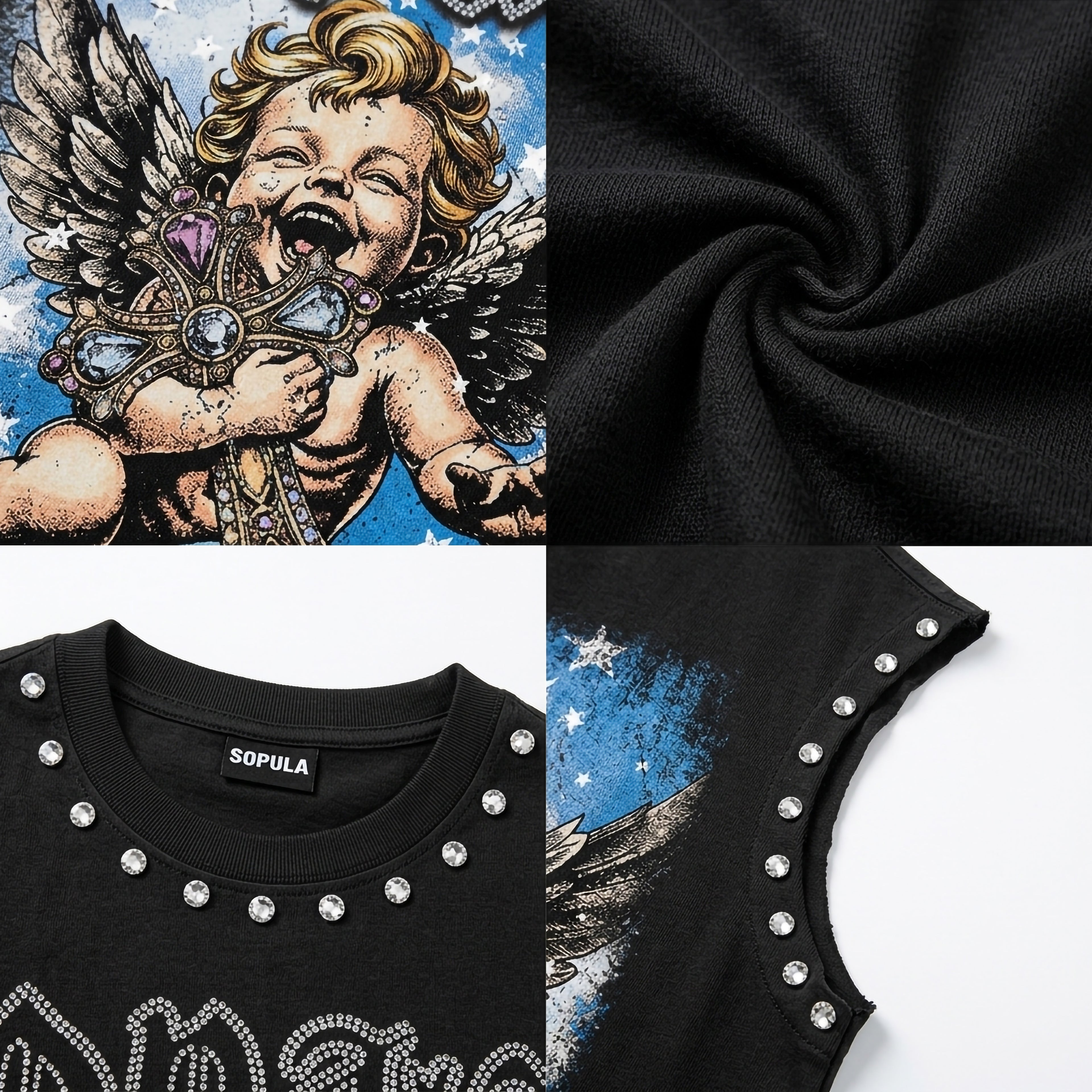Sopula Angel Of The Cross Graphic Rhinestone Tank Top
