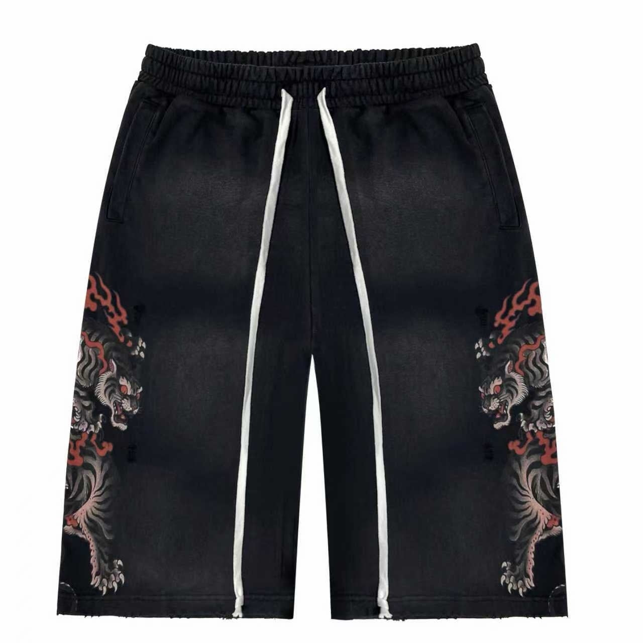 Retro Japanese Style Tiger Print Drawstring Loose Sweatpants