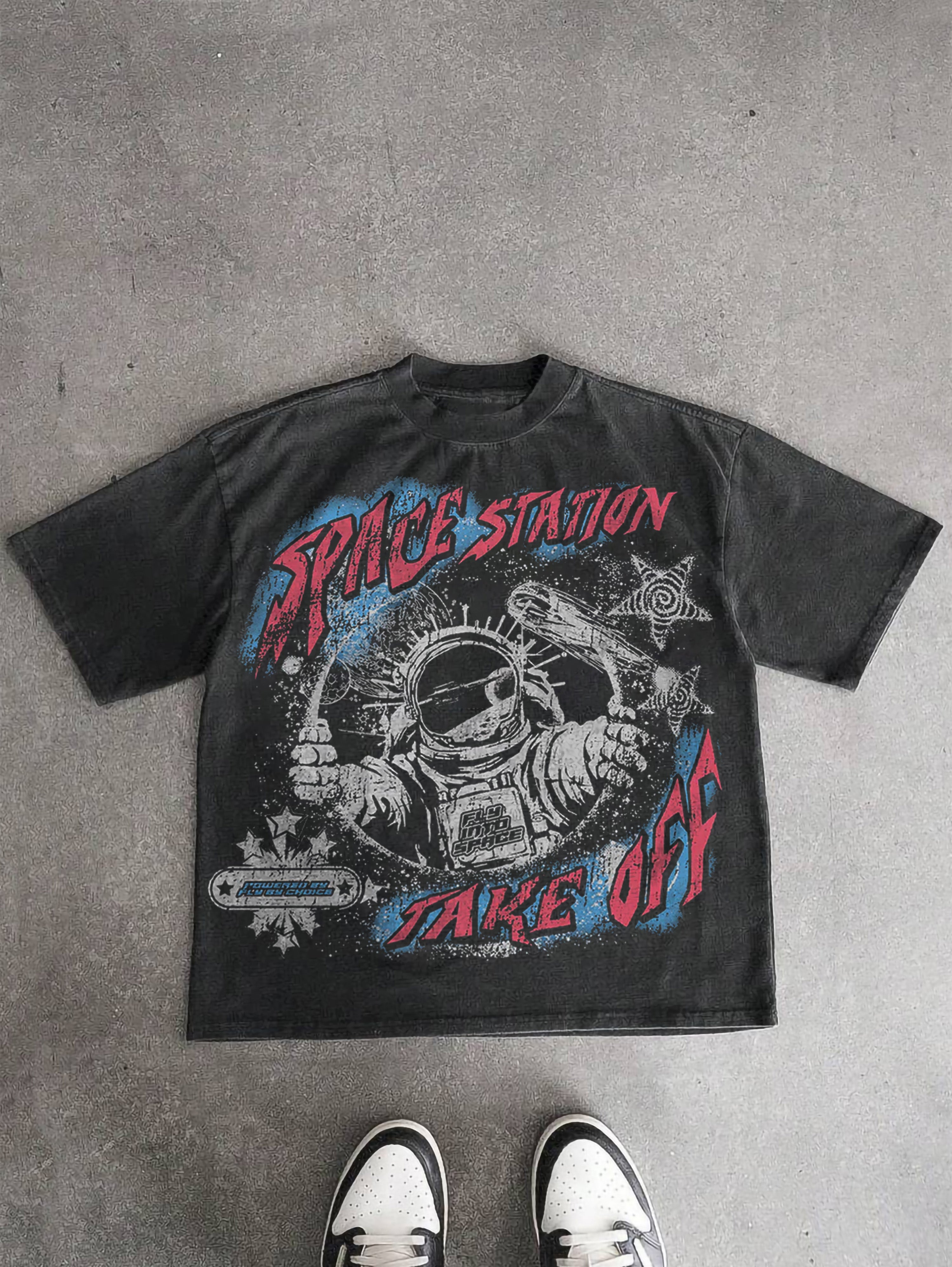 Fly By Choice X Spacestation Graphics Acid Washed Retro T-shirt