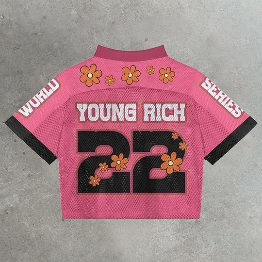 Vintage Daisy Young Rich Graphics Printed Blokette Blokecore Jersey V-neck T-shirt