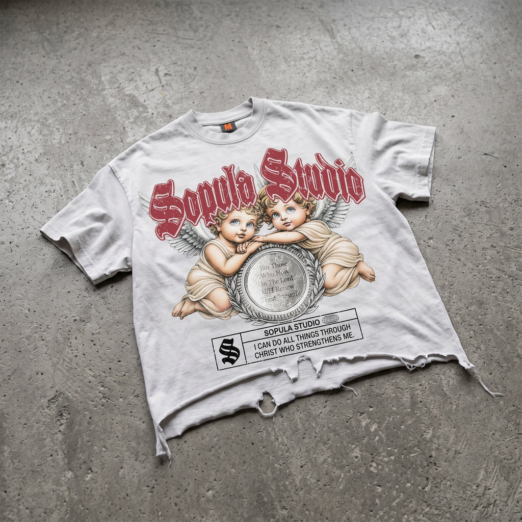 Sopula Angel's Mirror Graphic Crop Ripped T-shirt