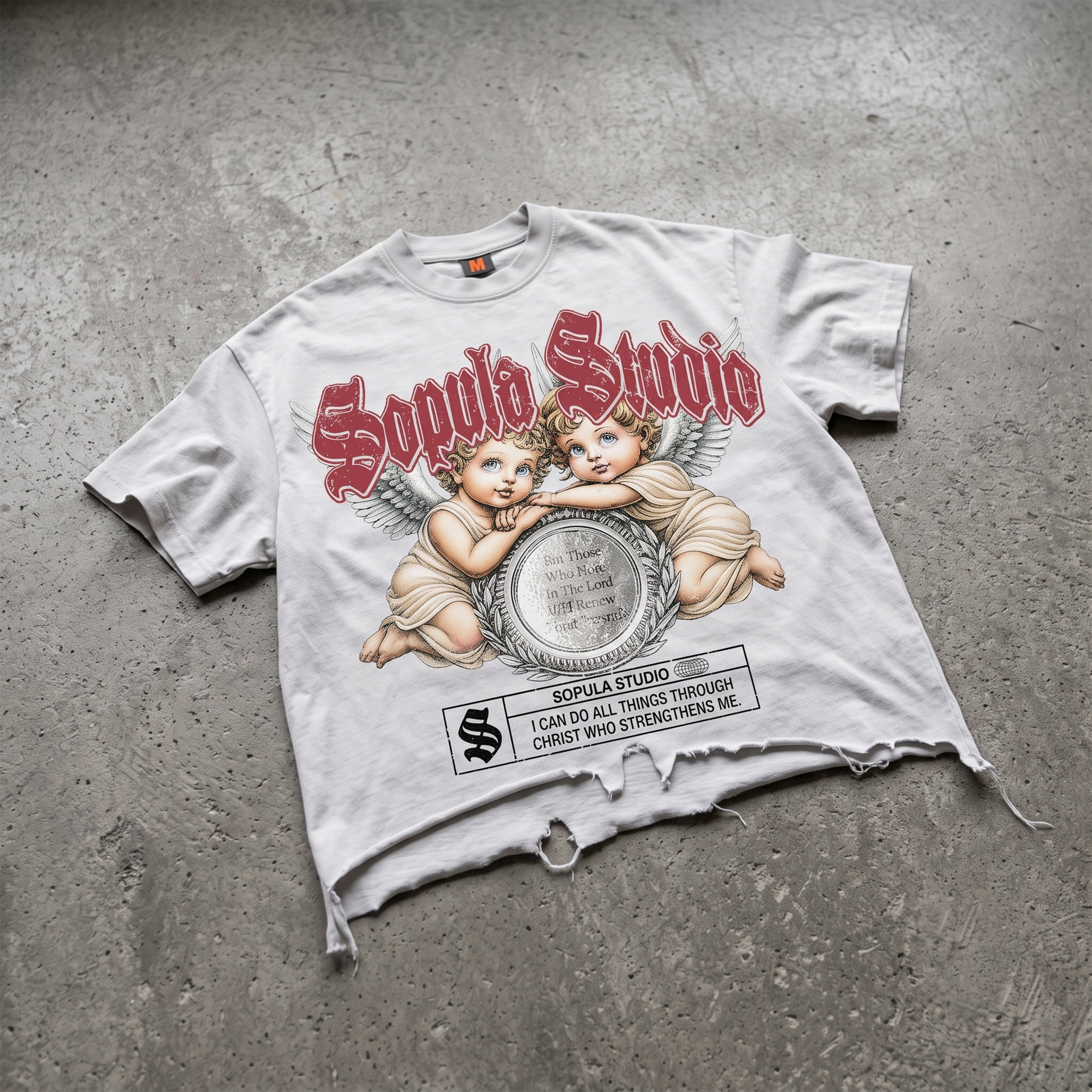 Sopula Angel's Mirror Graphic Crop Ripped T-shirt