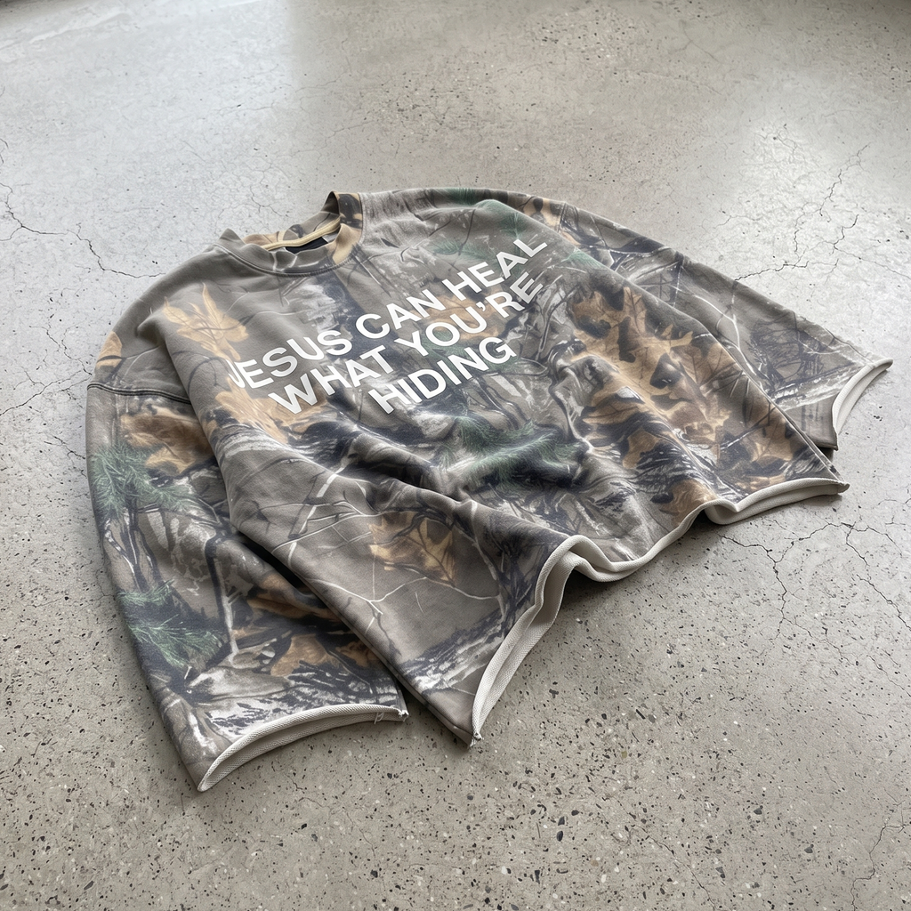 Camouflage Jesus Healing Graphic All Over Crop Tee