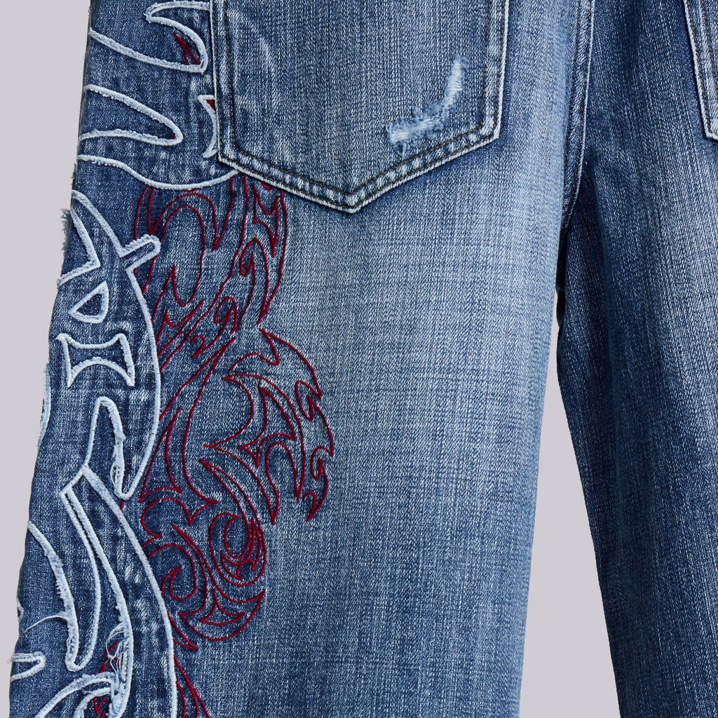 Men's Retro Y2k Fashion Embroidered Denim Jorts