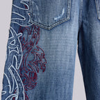 Men's Retro Y2k Fashion Embroidered Denim Jorts