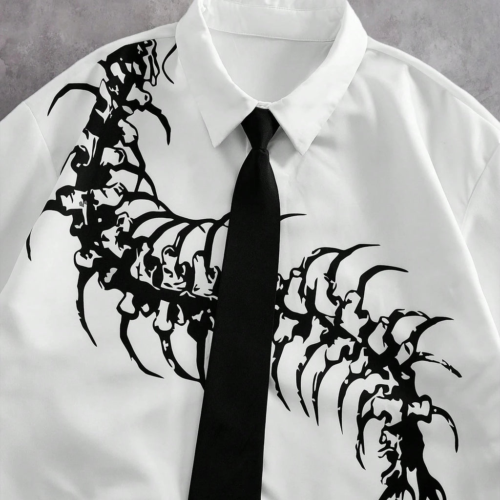 Men's Centipede Print Loose Short-sleeved Shirt