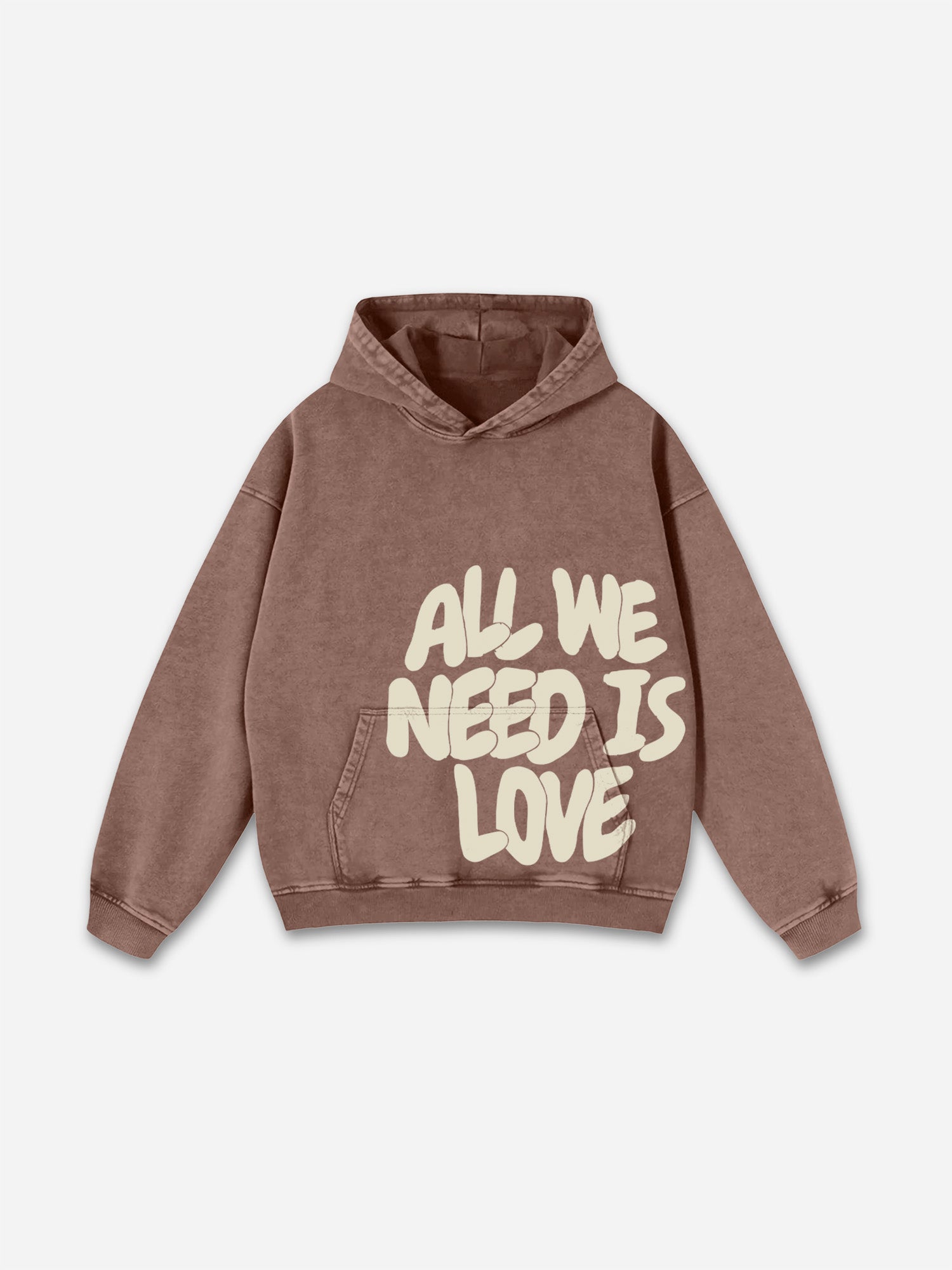All We Need Is Love Print Graphic Acid Washed Oversized Hoodie