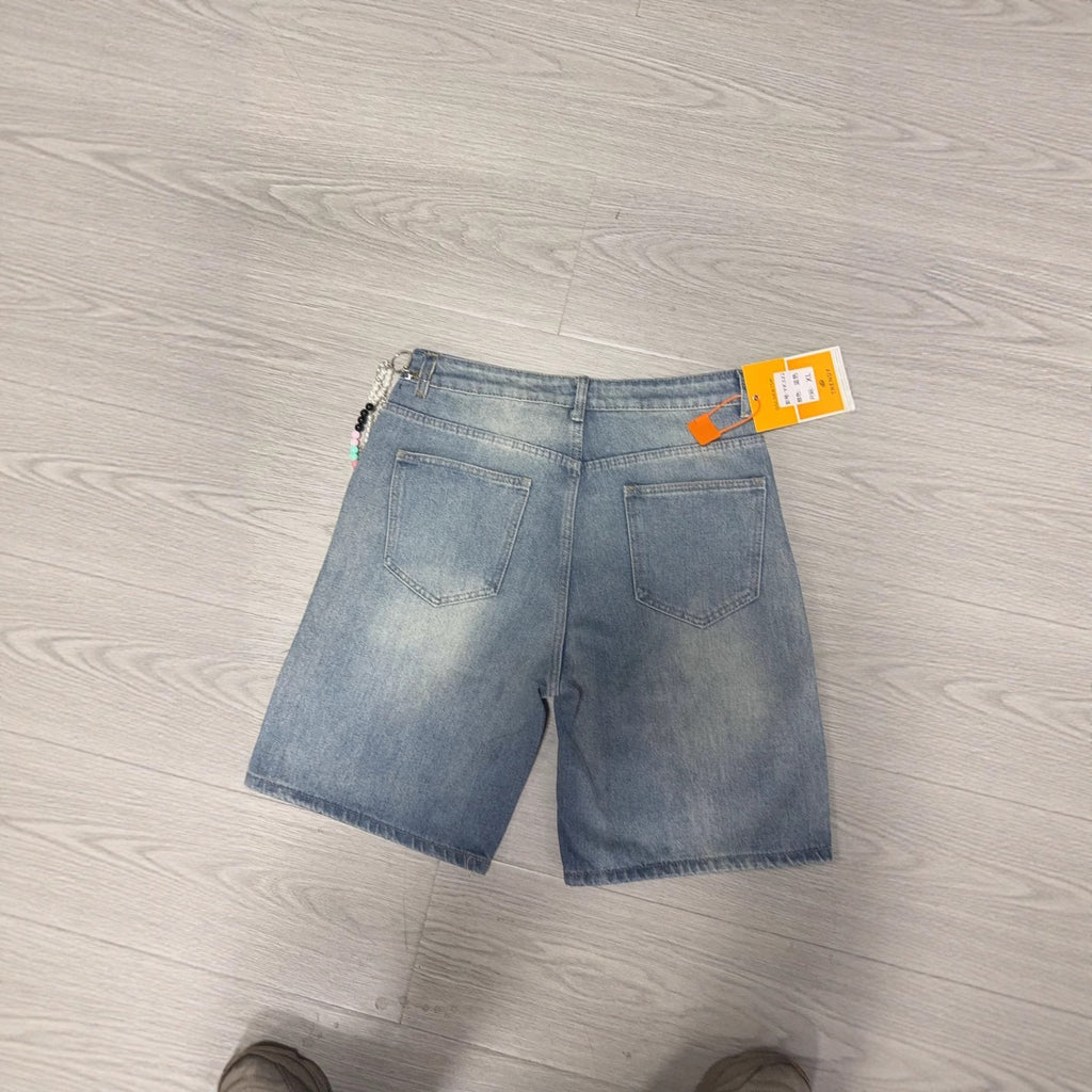 Washed Distressed Cross AppliquÉ Rhinestone Y2k Denim Shorts