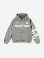 Son Of God Flame Jesus Silhouette Network Graphic Acid Washed Oversized Hoodie
