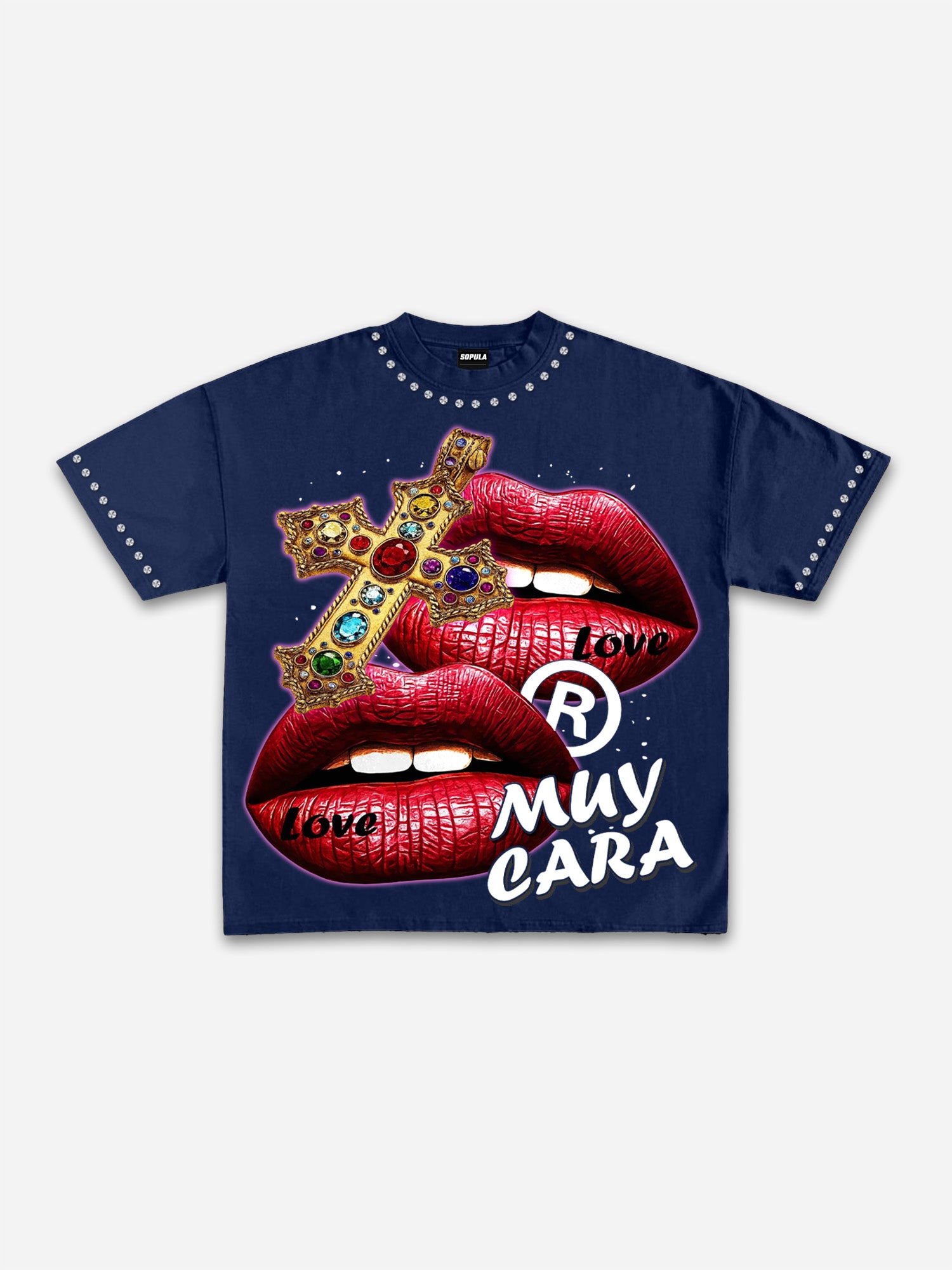 Y2k Cross Street Red Lips Graphic Cotton T-shirt