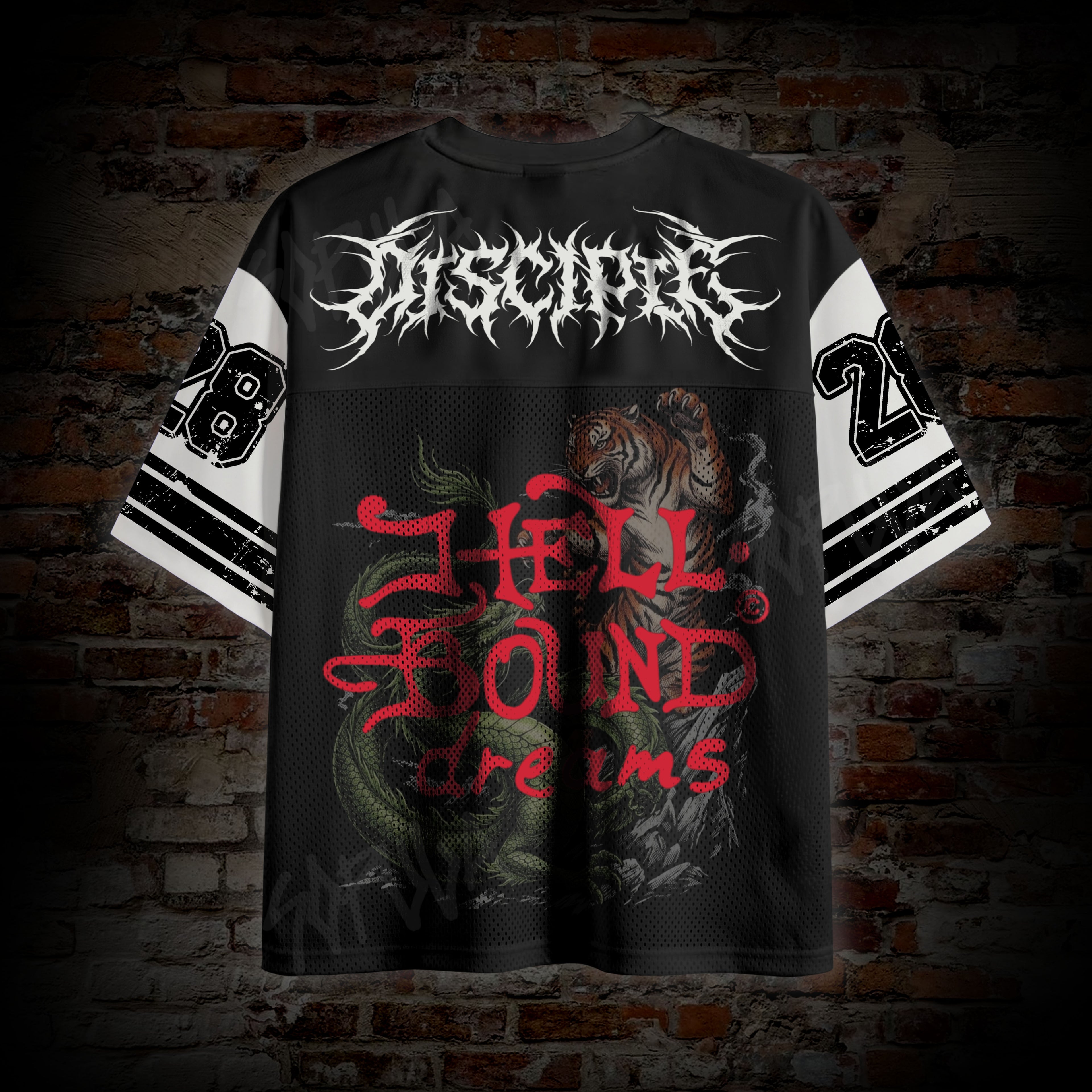 Light And Dark Dragon Vs Tiger Dark Japanese Style Graphic Mesh Jersey T-shirt