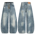 Vintage Metal Buckle Washed Sloping Jeans