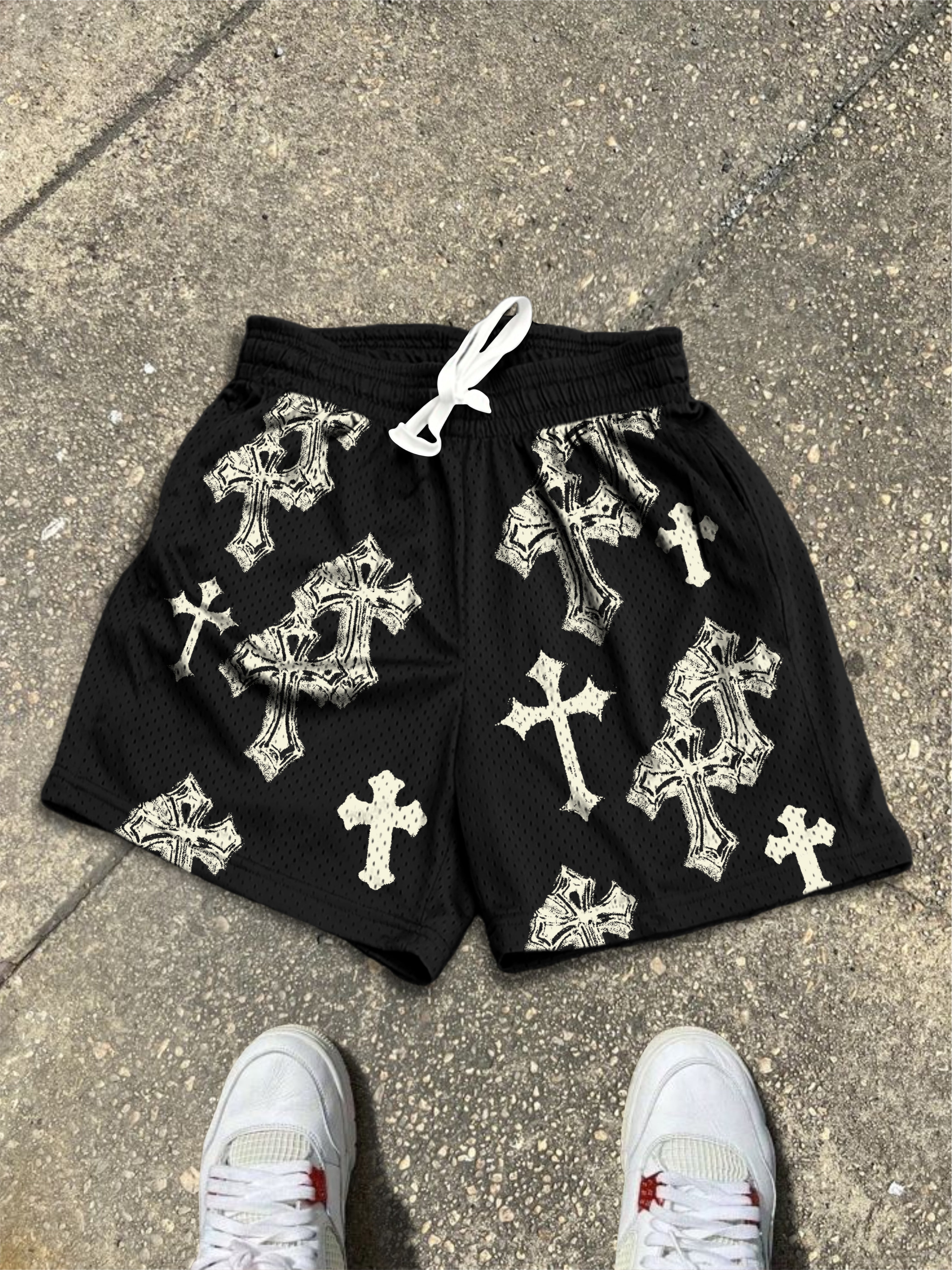 Cross Graphic Dot Mesh Shorts