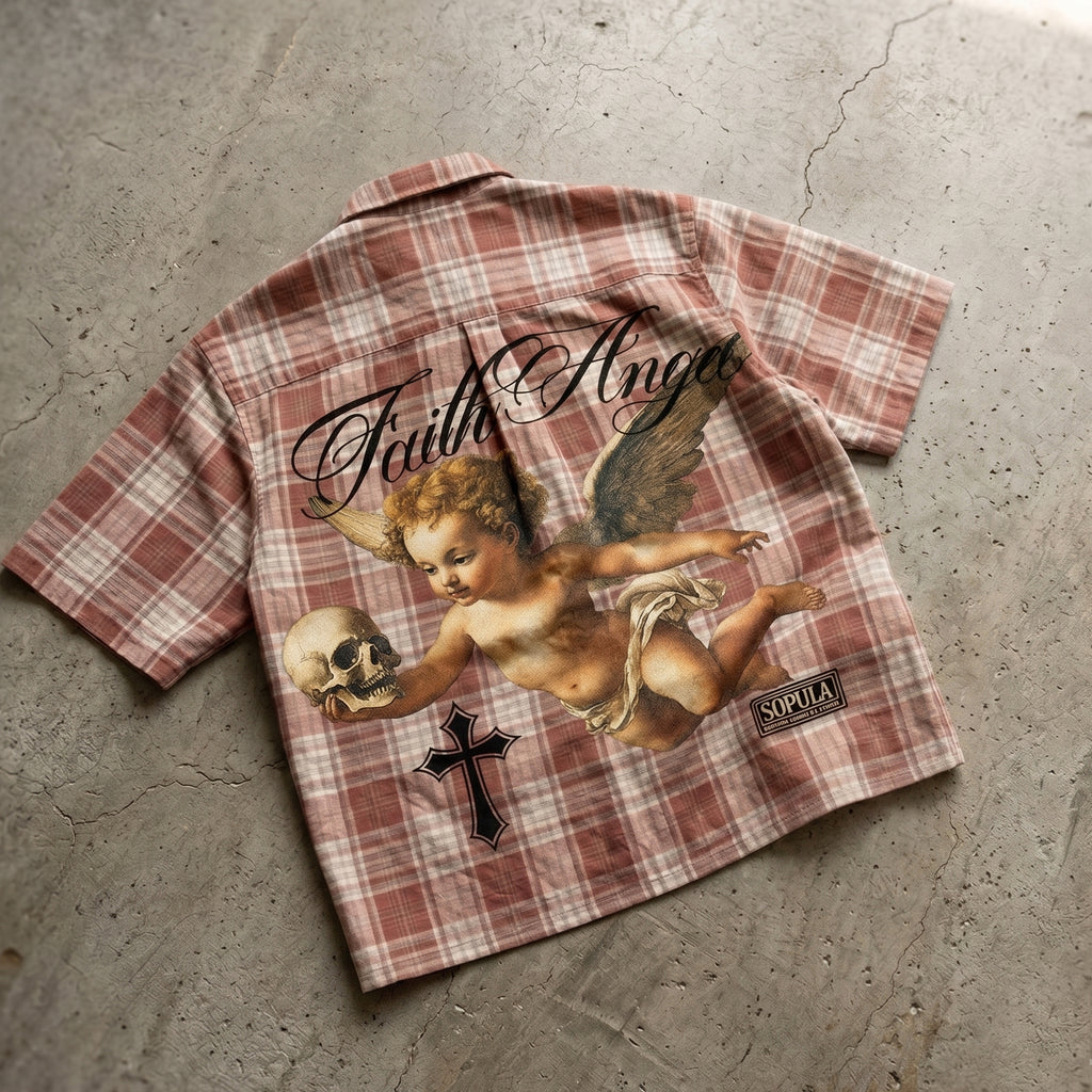 Faith Angel Holding A Skull Graphic Plaid Jacket Shirt