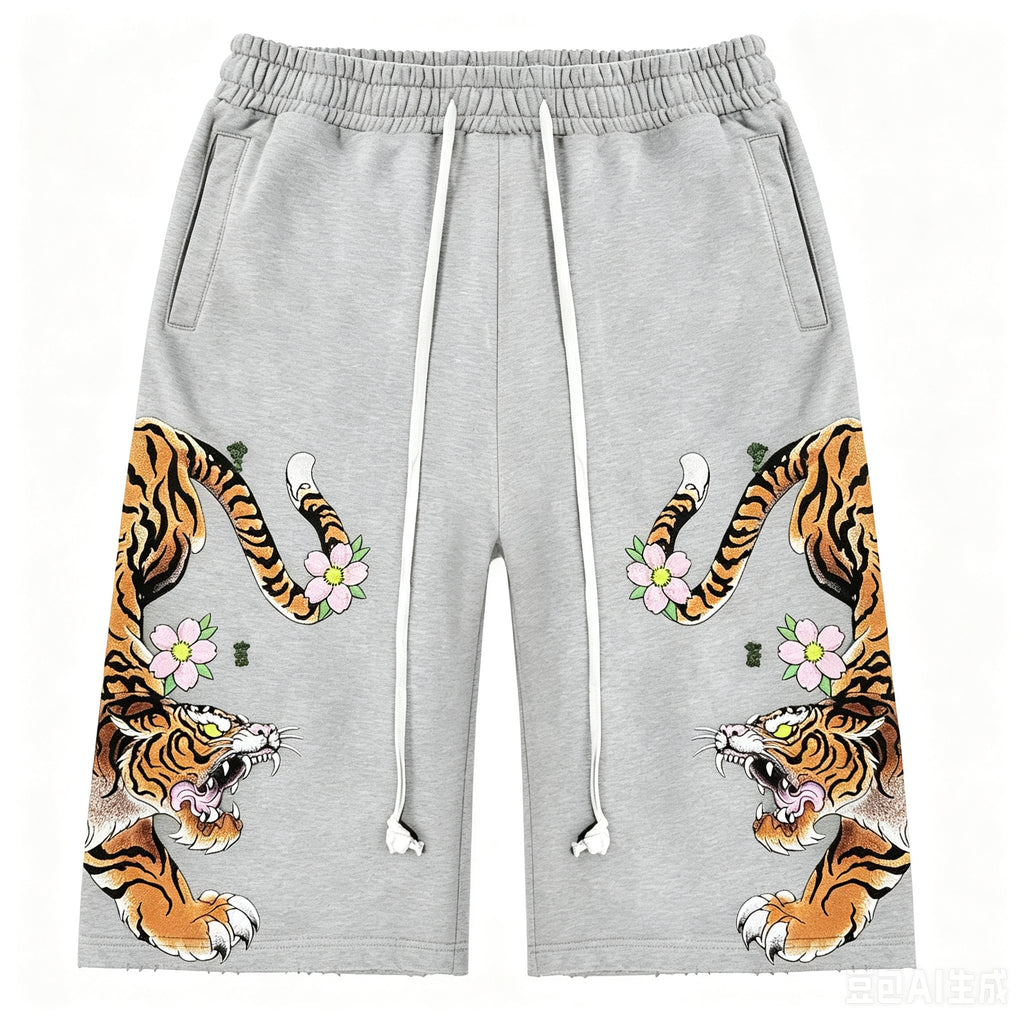 Retro Japanese Style Tiger Print Drawstring Loose Sweatpants