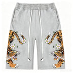 Retro Japanese Style Tiger Print Drawstring Loose Sweatpants