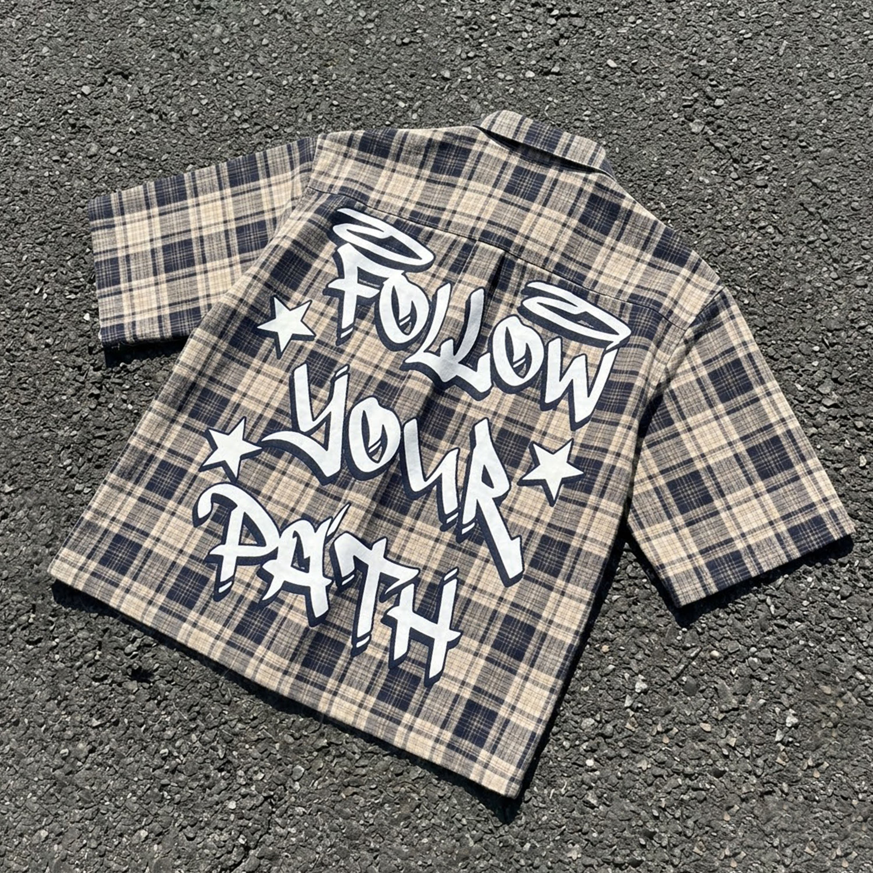 Street Leisure Follow Your Path Graphic Plaid Jacket Shirt
