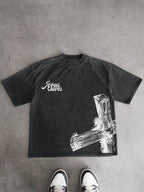 Vintage Casual Jesus Saves Graphic Acid Washed T-shirt