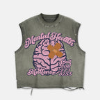 Mental Health Matters Healing Brain Graphic Worn-out Boxy Tank Top