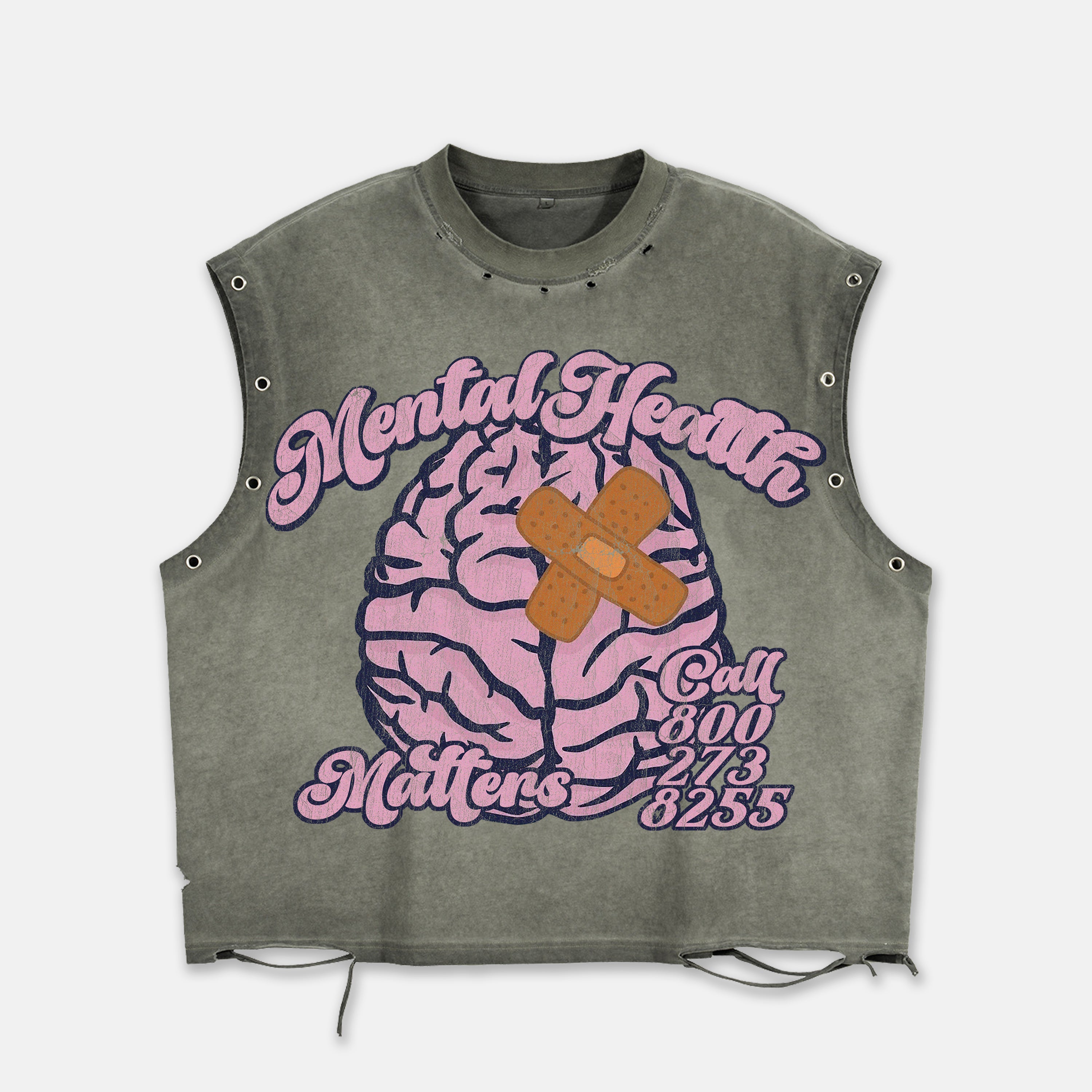 Mental Health Matters Healing Brain Graphic Worn-out Boxy Tank Top