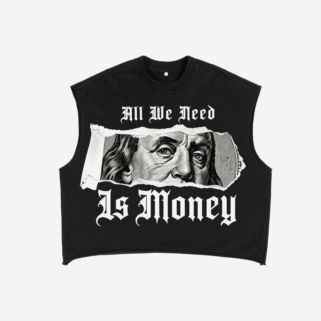 Retro Collage Requires Money And Wealth Graphic Short Tank Top