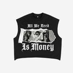 Retro Collage Requires Money And Wealth Graphic Short Tank Top