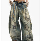 Hand Stitched Distressed Baggy Jeans