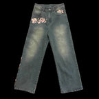 Men's Y2k Retro Floral Cherry Blossom Pattern  Baggy Jeans