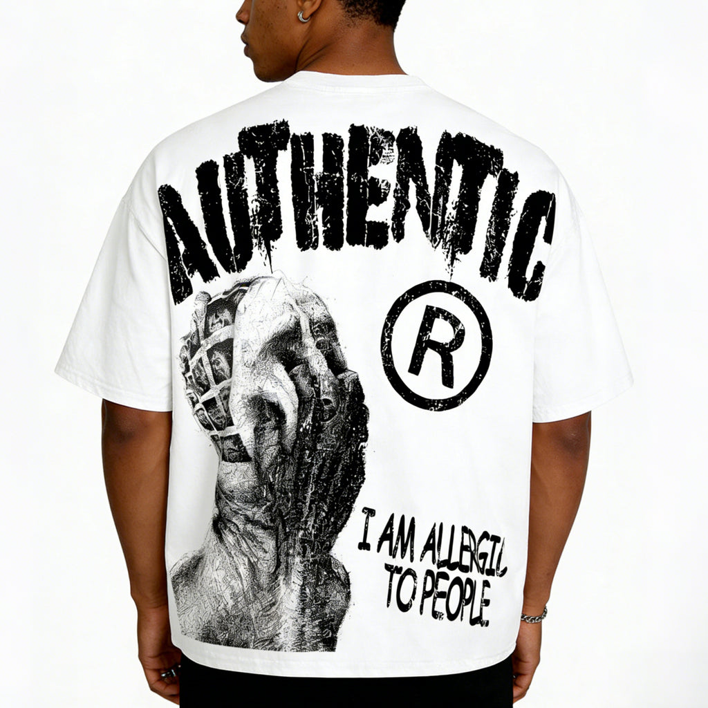 Vintage I Am Allergic To People Graphic Print Cotton T-shirt