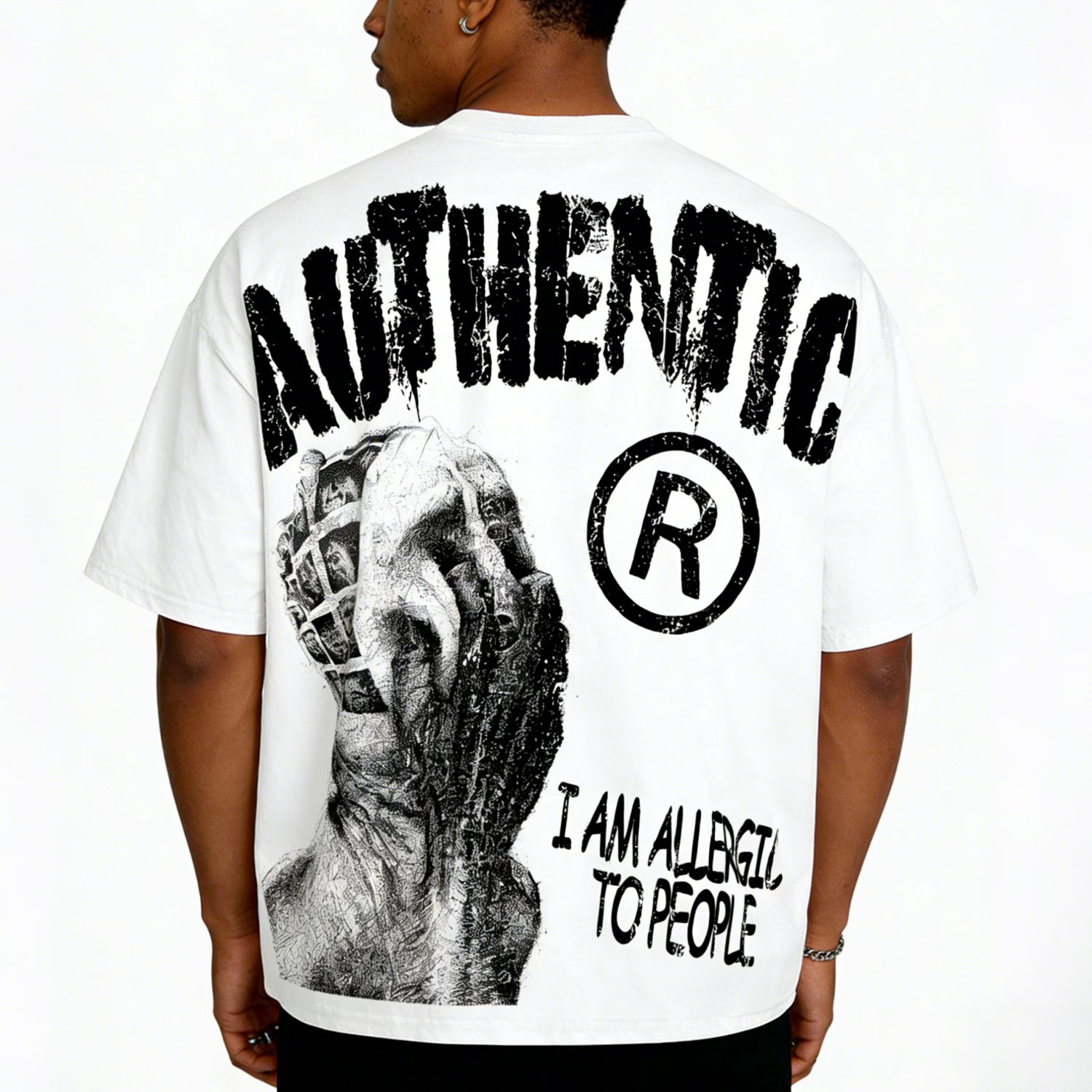 Vintage I Am Allergic To People Graphic Print Cotton T-shirt