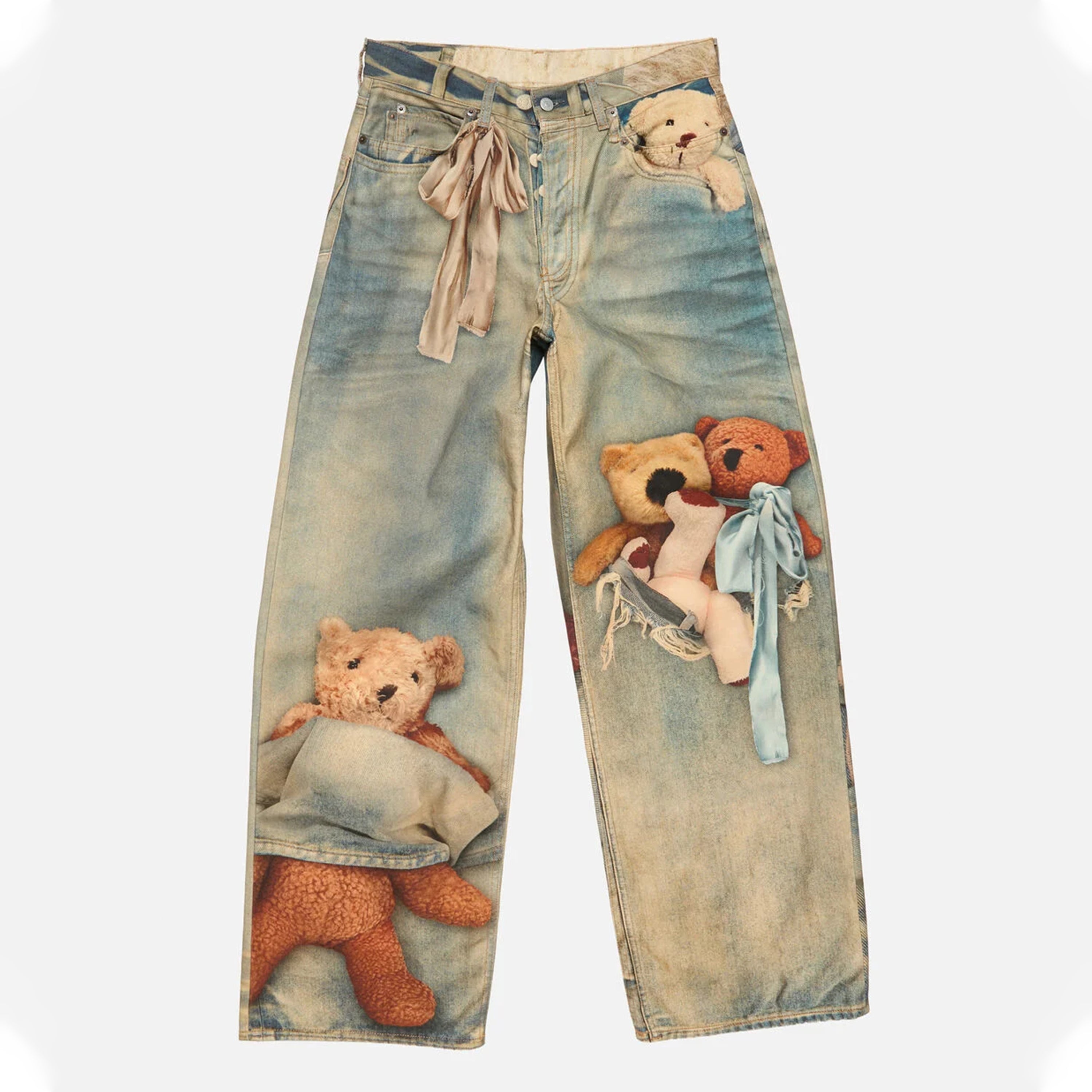 Retro Cute Bears Print Baggy Jeans