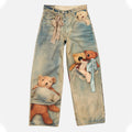Retro Cute Bears Print Baggy Jeans