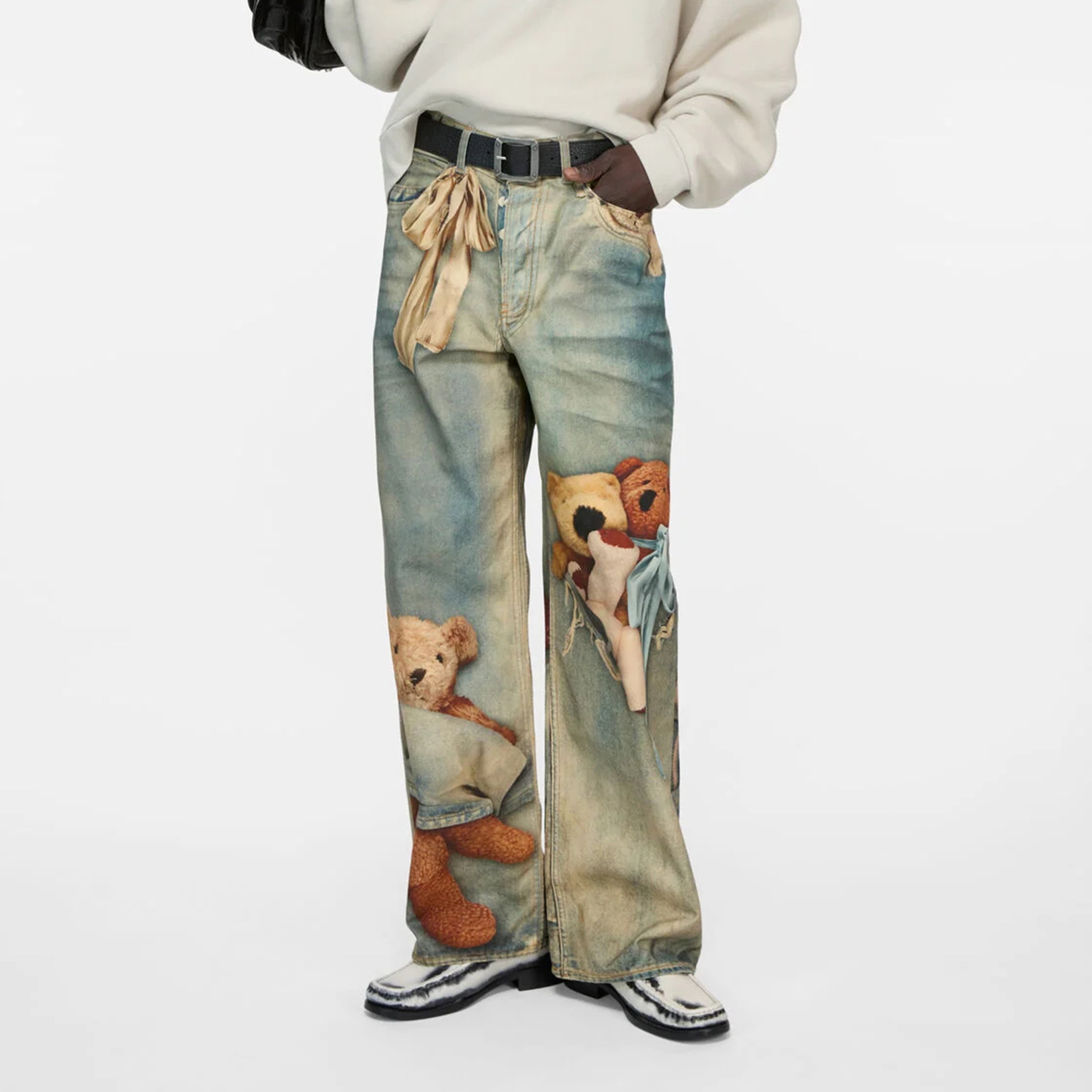 Retro Cute Bears Print Baggy Jeans