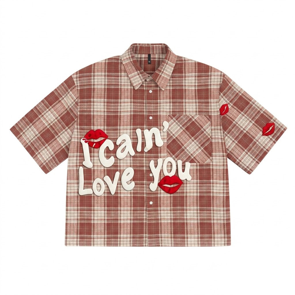 Summer Men's Creative Plaid Lip Print Pattern Shirt