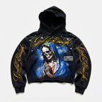 God Is Enough Skeleton Madonna Rhinestone Craft Graphic Cropped Hoodie