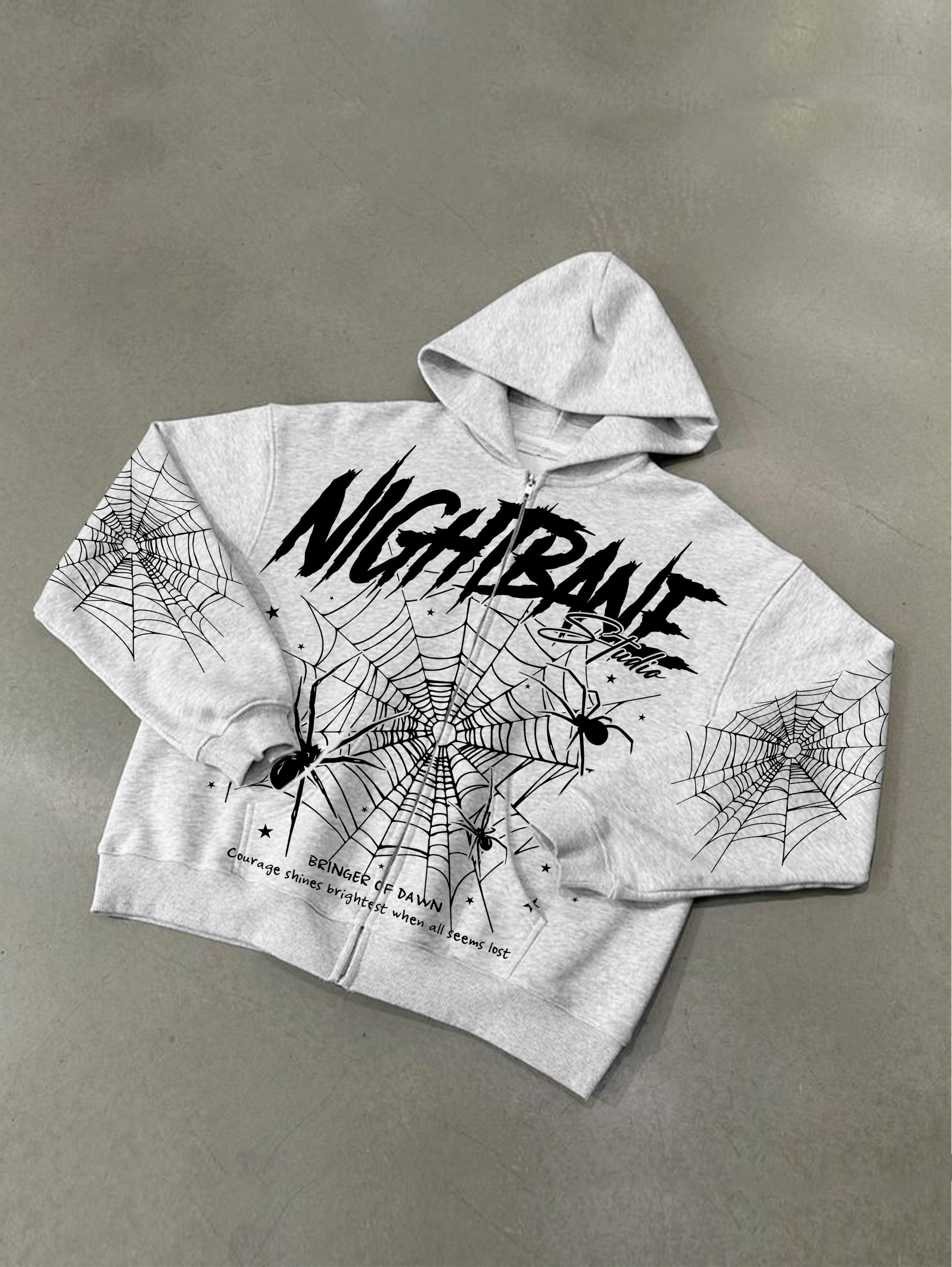 Spider Web Stars Pattern Graphic Zip-up Hoodie