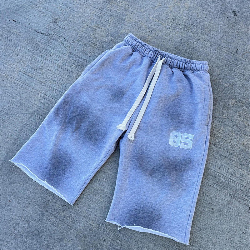 Men's Dirty Print Drawstring Casual Capri Pants
