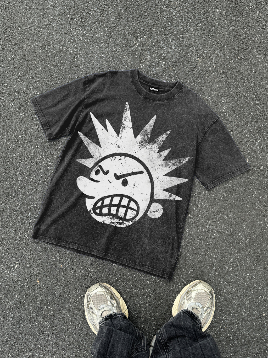 Street The Brain Explodes Short Sleeve Acid Washed T-shirt