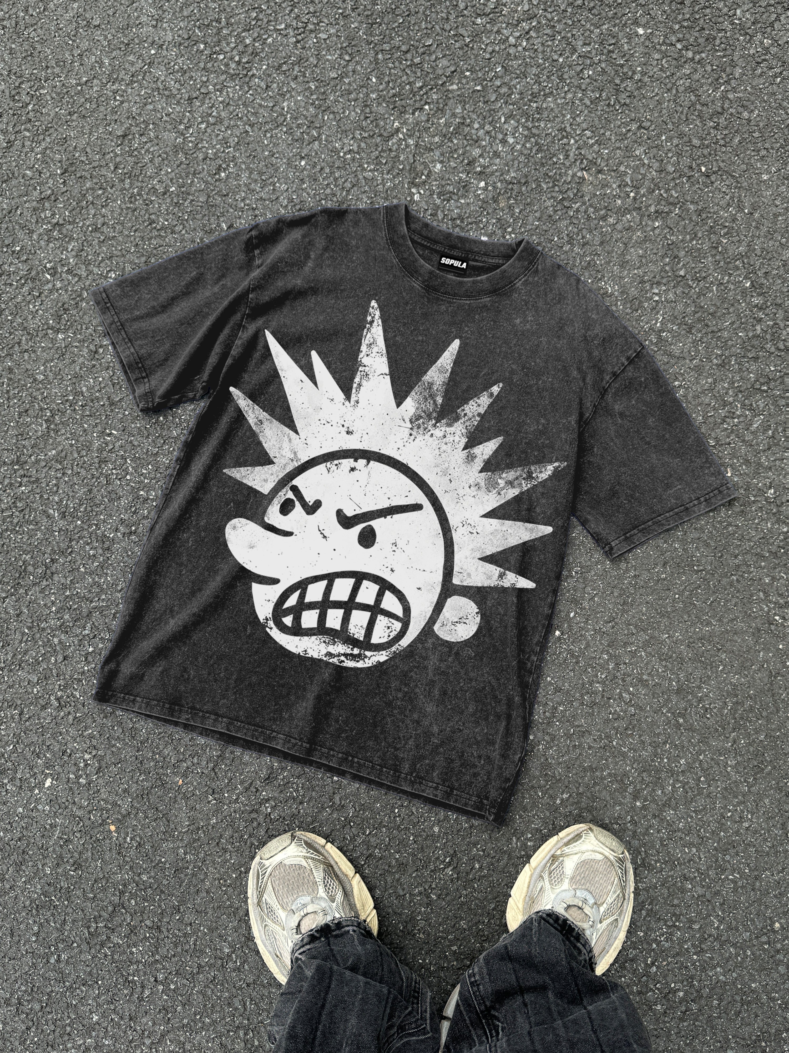 Street The Brain Explodes Short Sleeve Acid Washed T-shirt