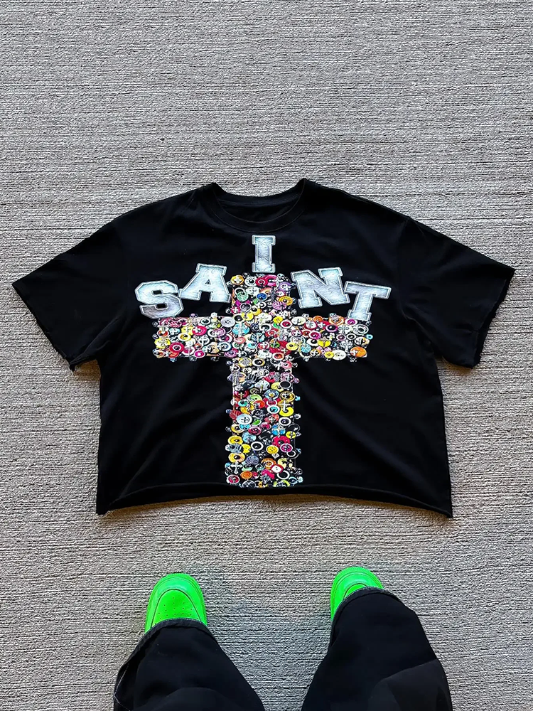 Vintage  Saint Cross Art Graphic 100% Cotton T-Shirt