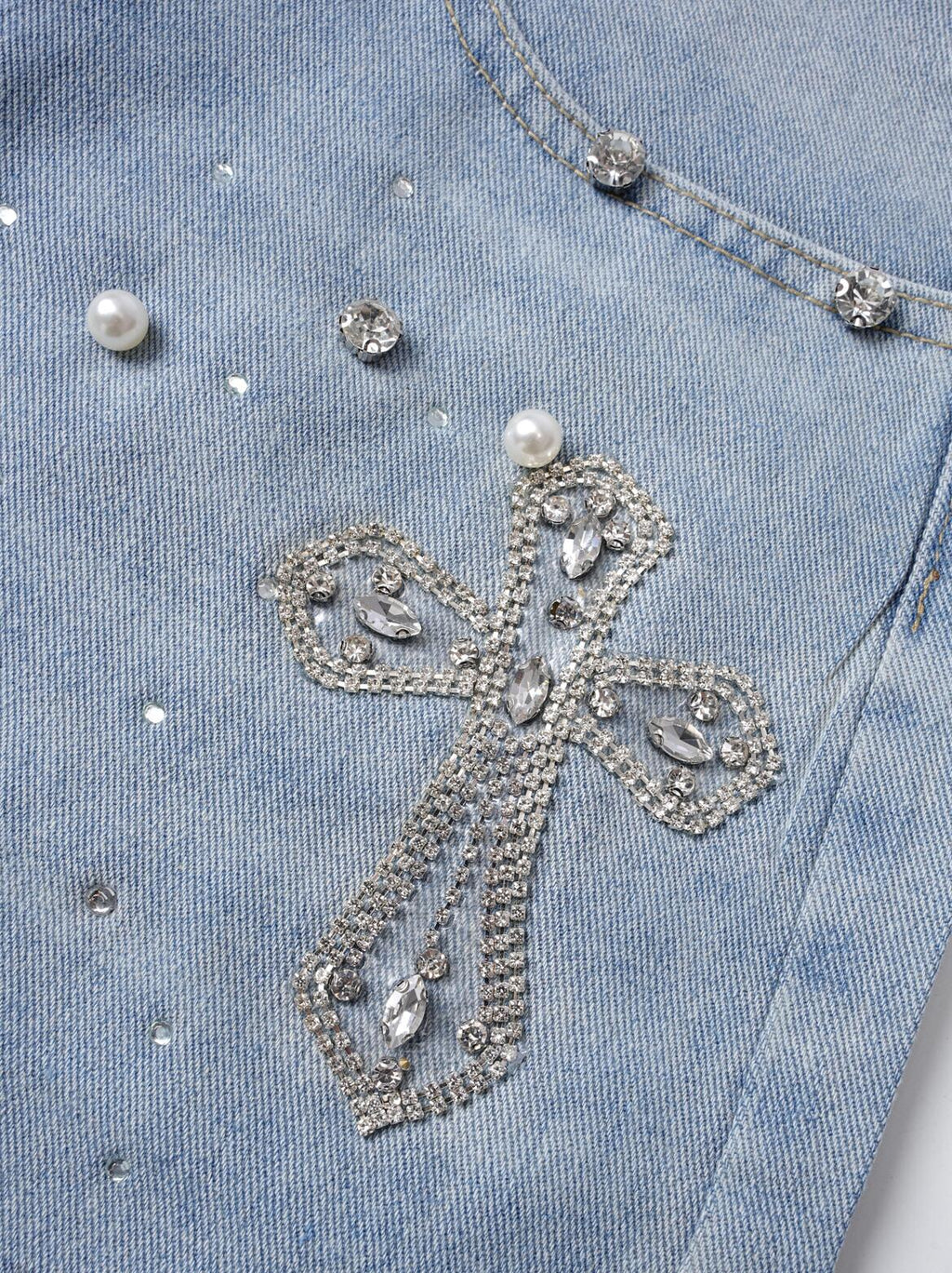 Hiphop Cross Hot Diamond Genuine Denim Shorts
