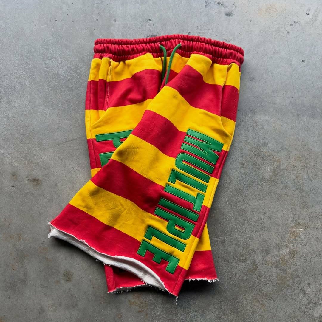 Men's Fashionable Hip-hop Color Striped Patchwork 1/2 Shorts