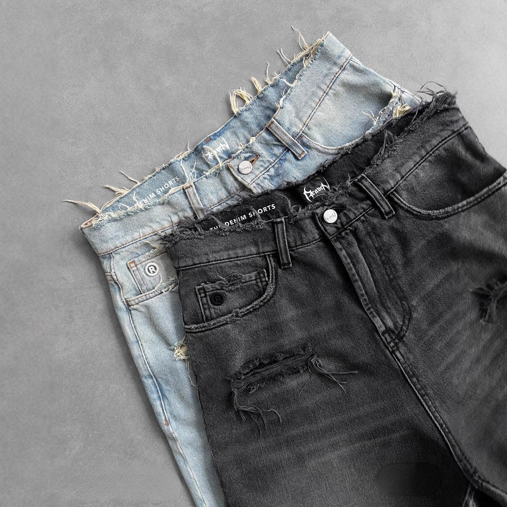 Men's Gothic Punk Washed Ripped Denim Shorts Jorts