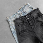 Men's Gothic Punk Washed Ripped Denim Shorts Jorts