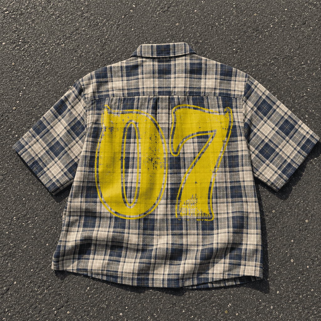 Street Style Vintage Distressed No. 07 Slogan Graphic Plaid Jacket Shirt