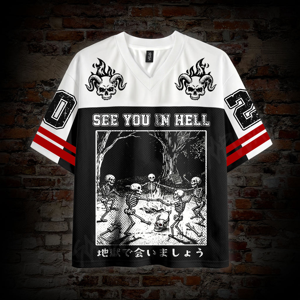Heading To Hell Skull Net Jersey Graphic Mesh Jersey T-shirt