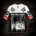 Heading To Hell Skull Net Jersey Graphic Mesh Jersey T-shirt