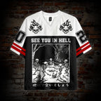 Heading To Hell Skull Net Jersey Graphic Mesh Jersey T-shirt